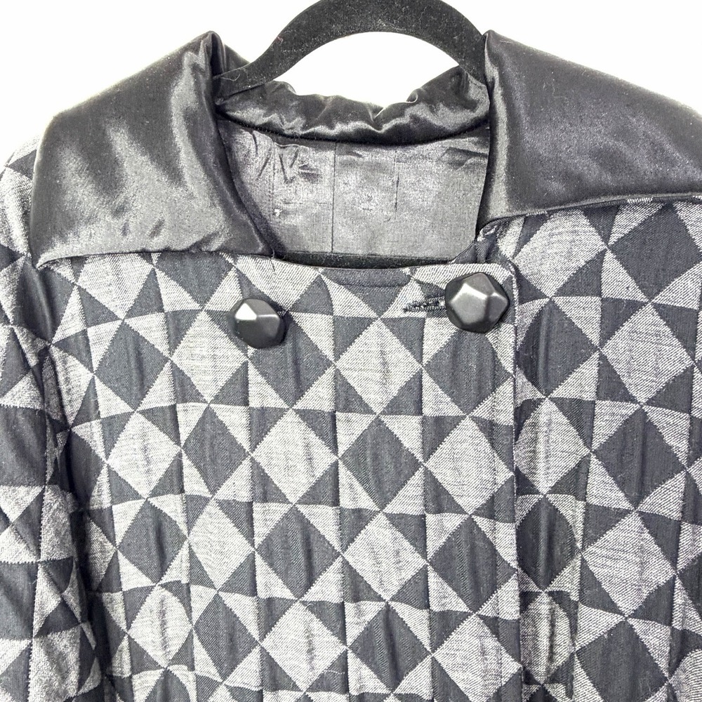 Vintage‎ Quilted Long Wool Coat 2X/3X Made In Italy Black Gray Tumbling Block - Picture 14 of 16
